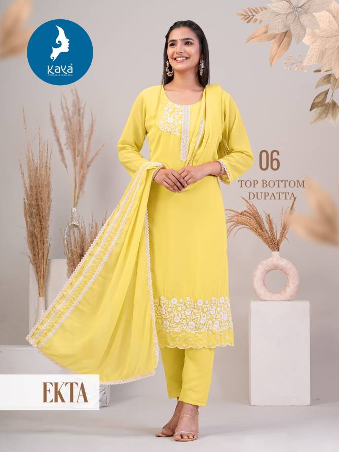 Ekta By Kaya Special Eid Design Georgette Kurti With Bottom Dupatta Wholesale Price In Surat